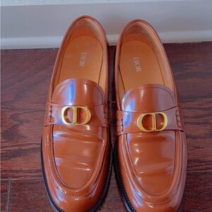 Dior Men's Tan Leather Loafers with Gold Accent
